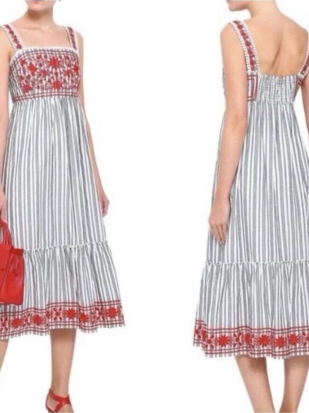 kate spade Striped Midi Dress with Red Embroidery